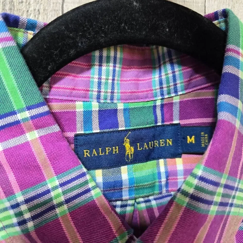 Ralph Lauren Pink Tartan Plaid Shirt Sleeve Button Up Shirt Preppy Summer Bright - Picture 4 of 5